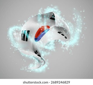 Coreia, vetor 3d bandeira em turbilhão de radiância mágica