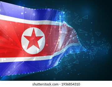 korea, vector flag, virtual abstract 3D object from triangular polygons on a blue background