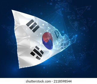 Korea,  vector flag, virtual abstract 3D object from triangular polygons on a blue background