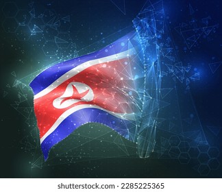 Corea, indicador vectorial, objeto 3D virtual abstracto de polígonos triangulares en un fondo azul