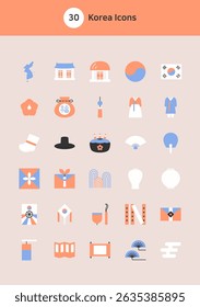 Korea vector flat icons set.