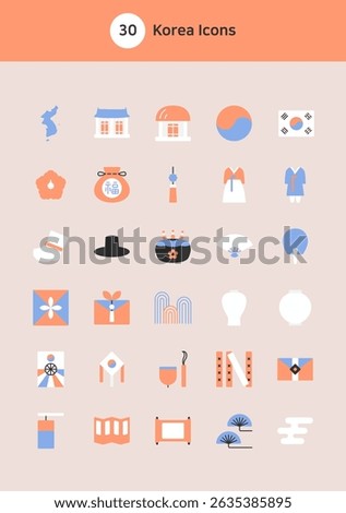 Korea vector flat icons set.