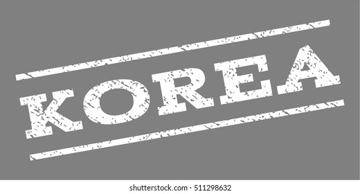 Korea watermark stamp. Text caption between parallel lines with grunge design style. Rubber seal stamp with scratched texture. Vector white color ink imprint on a gray background.