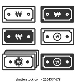 Korea won banknote icon. Money outline business graphic vector illustration.
