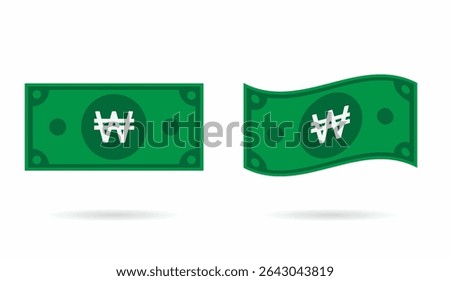 Korea Won money flat and flowing style