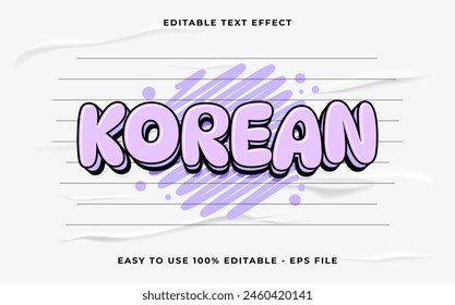 korean 3d editable vector text effect. simple style text effect.