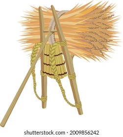 Korean Agriculture Tool Aframe(Jigae)  Rice Sheaf(Byeotdan)