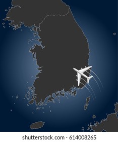 Korean Air, map, flight 