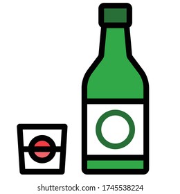 Korean alcohol icon, Beverage filled style vector illustration