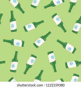 Korean Alcohol Soju Bottle, Green Bottle Pattern, Soju Pattern, Korean Alcohol, Soju Rice Alcohol, Rice Alcohol, Beer Bottle Pattern, Bartender, Bar Decor, Vector Seamless Repeat Pattern Background
