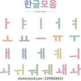 The Korean alphabet 'Hangeul' set in various colors. Vector image.