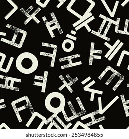 Koreanisches Alphabet Hangul schwarzes nahtloses Muster. Grafikdesign für Hintergrund, Banner, Poster, Cover, Einladung, Stoff, Header oder Broschüre. Vektorgrafik