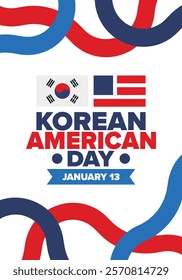 Korean American Day. Korean culture holiday in United States. Korean flag. American flag. Korean Americans. Happy celebration. Creative label. Poster art. Vector illustration