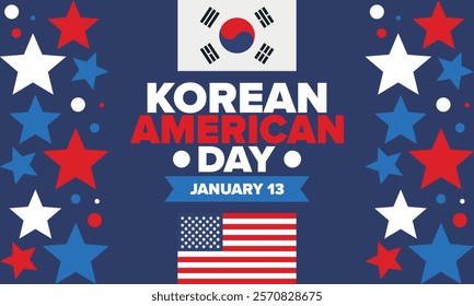 Korean American Day. Korean culture holiday in United States. Korean flag. American flag. Korean Americans. Happy celebration. Creative label. Poster art. Vector illustration