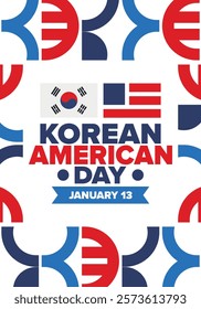 Korean American Day. Korean culture holiday in United States. Korean flag. American flag. Korean Americans. Happy celebration. Creative label. Poster art. Vector illustration