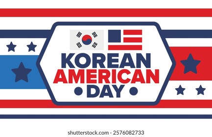 Korean American Day. Korean culture holiday in United States. Korean flag. American flag. Korean Americans. Happy celebration. Creative label. Poster art. Vector illustration