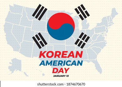 Korean American Day. January 13. Poster, card, banner, background, T-shirt design. Vector ilustration. EPS 10