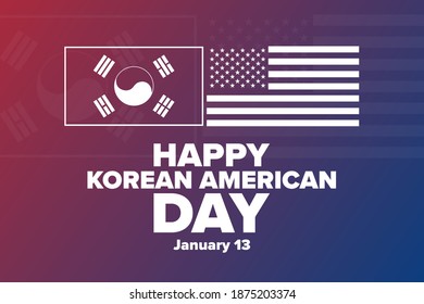 Korean American Day. January 13. Holiday concept. Template for background, banner, card, poster with text inscription. Vector EPS10 illustration