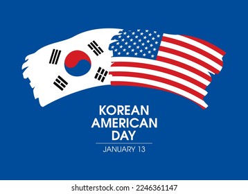 Korean American Day vector. Abstract paintbrush Flag of South Korea and American flag icon vector isolated on a blue background. South Korean Flag grunge design element. January 13 every year