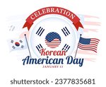 Korean American Day Vector Illustration on January 13 with USA and South Korean Flag to Commemorate Republic Of Alliance in Flat Background Design