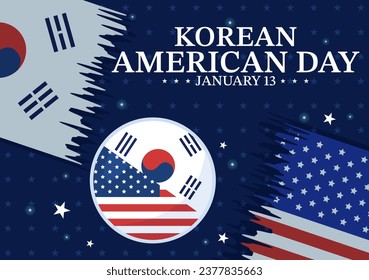 Korean American Day Vector Illustration on January 13 with USA and South Korean Flag to Commemorate Republic Of Alliance in Flat Background Design