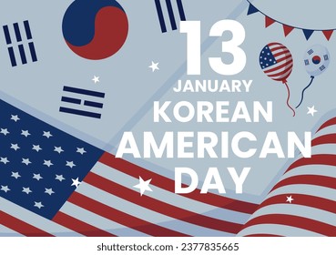 Korean American Day Vector Illustration on January 13 with USA and South Korean Flag to Commemorate Republic Of Alliance in Flat Background Design