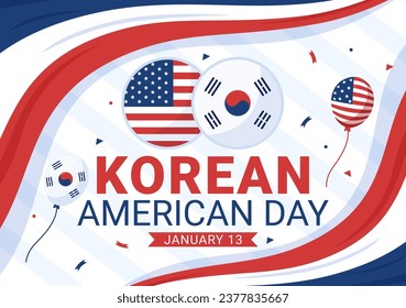 Koreanischer Tag-Vektorgrafik am 13. Januar mit der Flagge der USA und Südkoreas zum Gedenken an die Republik der Allianz im Flachhintergrunddesign