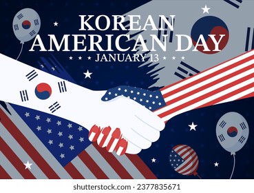 Korean American Day Vector Illustration on January 13 with USA and South Korean Flag to Commemorate Republic Of Alliance in Flat Background Design