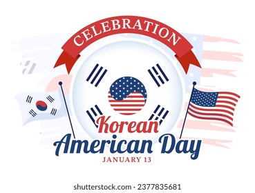 Korean American Day Vector Illustration on January 13 with USA and South Korean Flag to Commemorate Republic Of Alliance in Flat Background Design