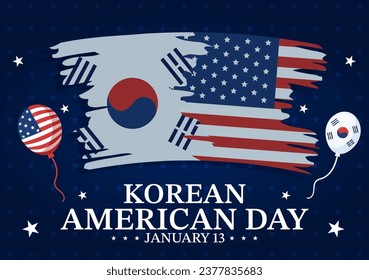 Korean American Day Vector Illustration on January 13 with USA and South Korean Flag to Commemorate Republic Of Alliance in Flat Background Design