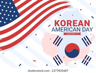 Korean American Day Vector Illustration on January 13 with USA and South Korean Flag to Commemorate Republic Of Alliance in Flat Background Design