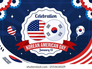 Korean American Day Vector Illustration on January 13 featuring the USA and South Korean Flags to Celebrate the Republic of Alliance in a Background
