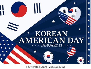 Korean American Day Vector Illustration on January 13 featuring the USA and South Korean Flags to Celebrate the Republic of Alliance in a Background