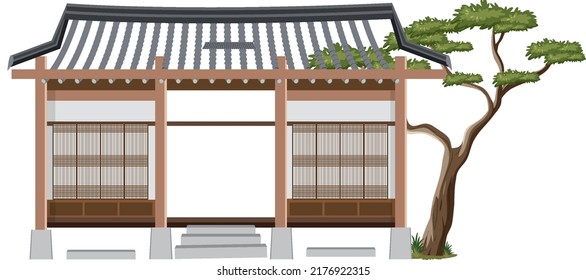 Korean ancient house on white background illustration
