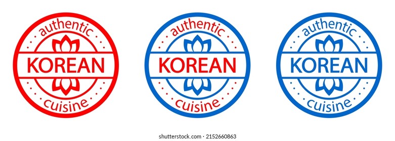 Sello de cocina coreano auténtico. Juego de etiquetas de comida coreana. Sabor de comida asiática. Lo mejor de la ciudad.