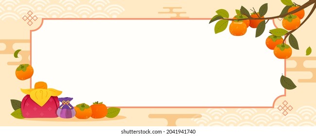 Korean Autumn banner background vector illustration. Persimmons branch frame for Korean greeting season