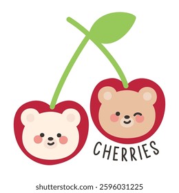 Korean Bear Head Sticker in Cherries Costume Vector Illustration