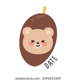 Korean Bear Head Sticker in Date Costume Vector Illustration