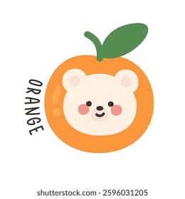 Korean Bear Head Sticker in Orange Costume Vector Illustration
