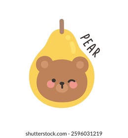 Korean Bear Head Sticker in Pear Costume Vector Illustration