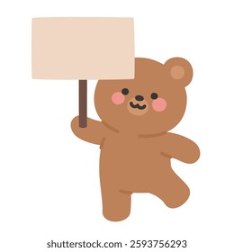 Korean Bear Holding a Blank Sign with One Leg Raised Vector Illustration