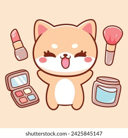 Korean beauty element pack with cute cat mascot cartoon 