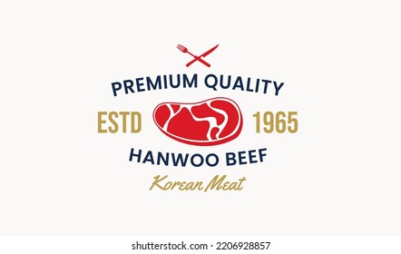 Korean Beef Logo or Hanwoo Beef Logo of Premium Quality Korean Beef. Premium Quality Meat Logo Or Fresh Hanwoo Vector. Premium Meats Butcher Shop. Hanwoo And Korean Beef Logo.