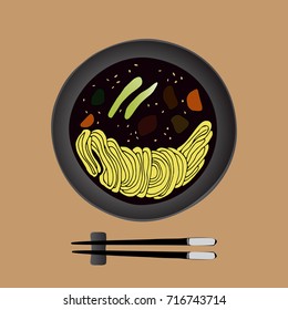 Korean black bean sauce noodles Jajangmyeon vector