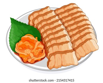 Korean bossam (Korean boiled pork wrap) illustration vector.