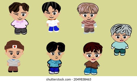 Korean Boy Band BTS In Cartoon Vector