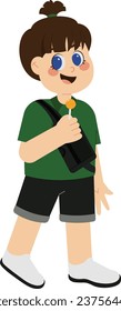 Korean Boy With Sling Bag And Candy Illustration