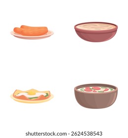 Korean breakfast icons set cartoon vector. Traditional dish of korean cuisine. Food concept