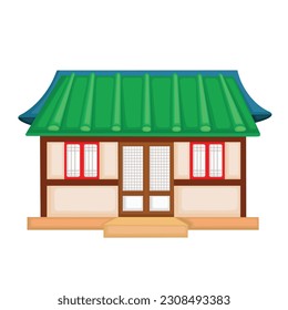 Korean Building Traditional Vintage Hanok Illustration Vector Clipart Cartoon