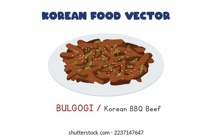Korean Bulgogi - Korean BBQ Beef flat vector design illustration, clipart cartoon style. Asian food. Korean cuisine. Korean food